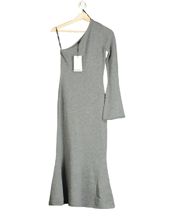 ladies-flared-dress-sporty-sweep-Lavish Alice Huda Knitted Asymmetric Fit & Flare Midi Dress In Grey UK 6