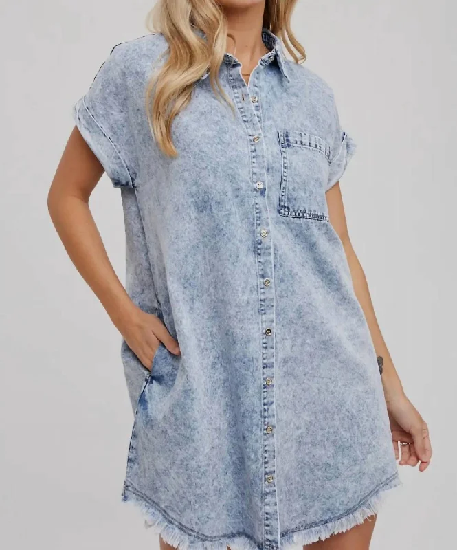 Women's shirt dress past chic -Denim Shirt Dress In Acid Wash