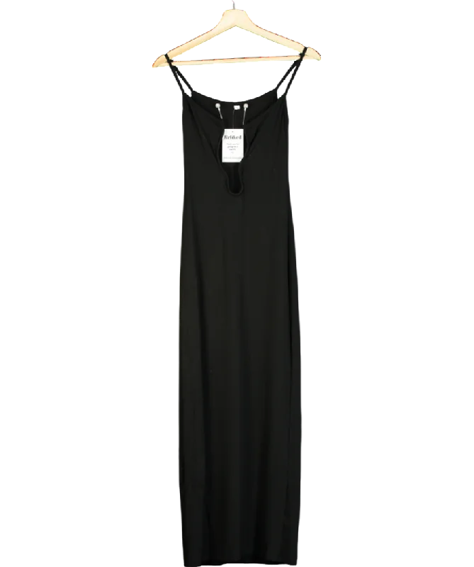 Women's maxi dress vast flair -Black Abstract Neck Sleeveless Maxi Dress UK S