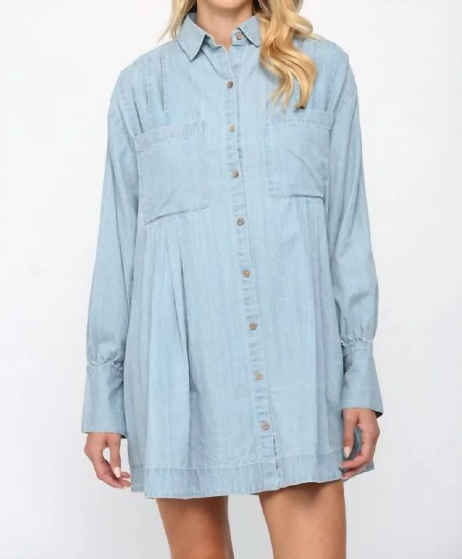 Women's shirt dress perk glow -Rhett Chambray Shirt Dress in Light Denim