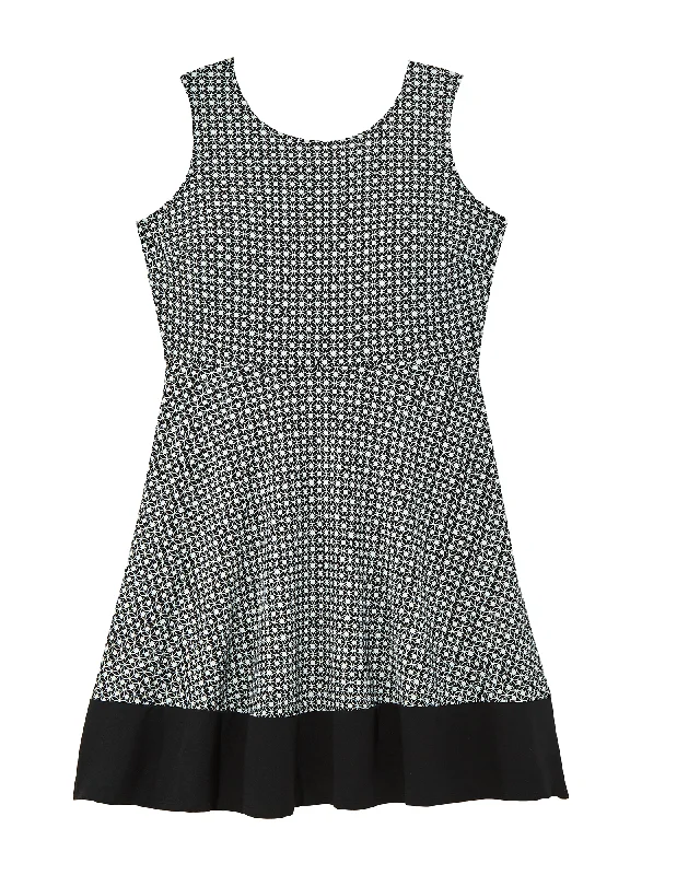 ladies-flared-dress-graceful-glow-Cercis Sleeveless Fit and Flare Dress | Black / Ivory