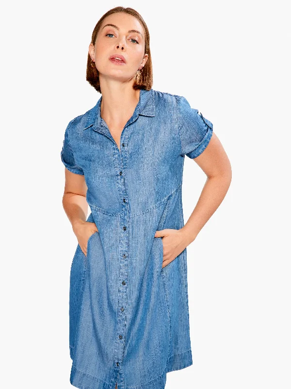 Women's shirt dress rich glow -Drapey Denim Shirt Dress