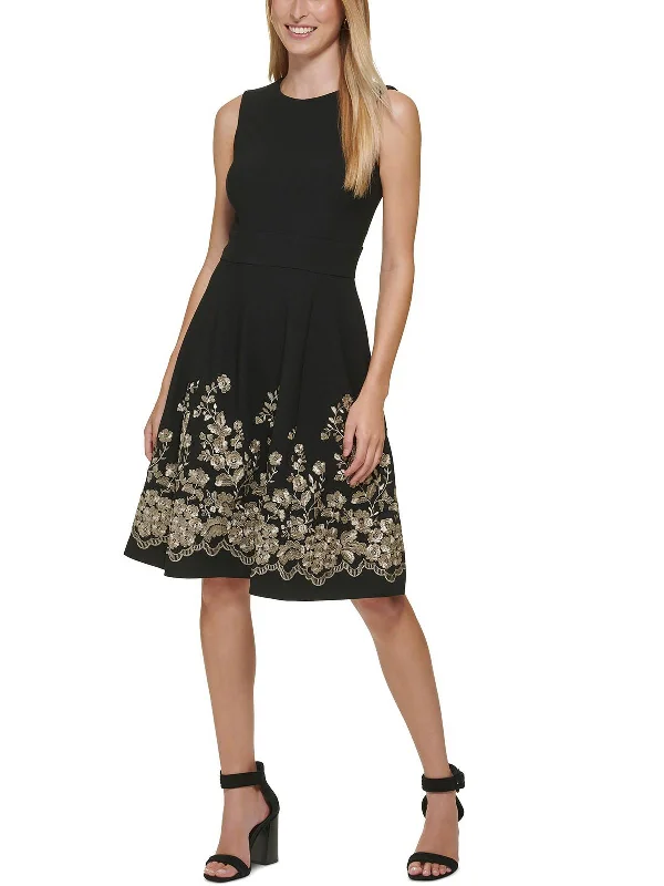 ladies-flared-dress-fresh-fable-Womens Embroidered Knee Fit & Flare Dress