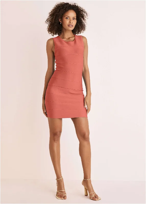 Women's mini dress yes flair -Mini Bandage Dress - Burnt Orange