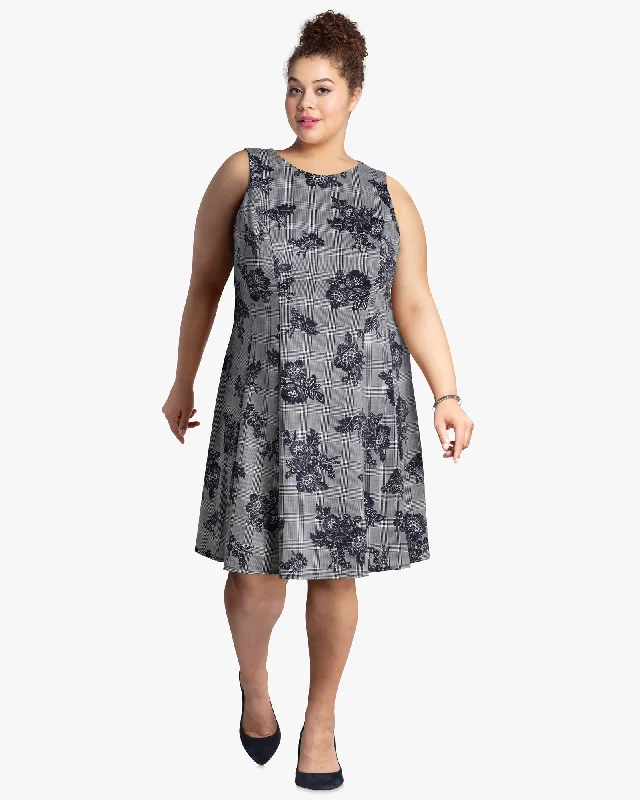 ladies-flared-dress-crochet-calm-Lobelia Fit and Flare Dress | Navy / Light Grey