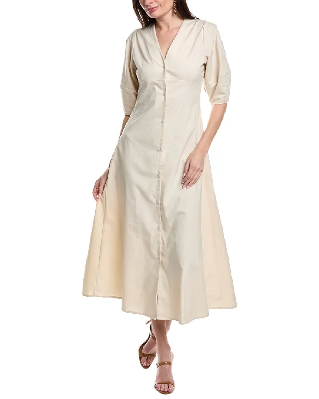 Women's shirt dress mid chic -REVERIEE Linen-Blend Shirtdress