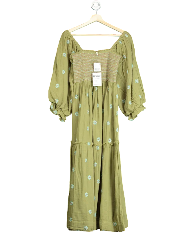 Women's maxi dress open pop -Free People Green Dahlia Embroidered Maxi Dress UK XS