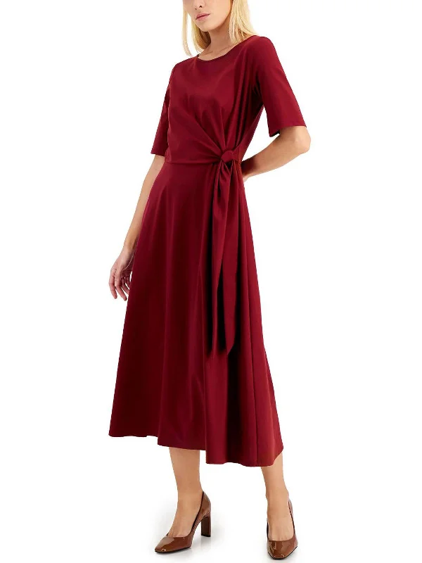 ladies-midi-dress-trendy-twirl-Geranio Womens Jersey Tie-Waist Midi Dress