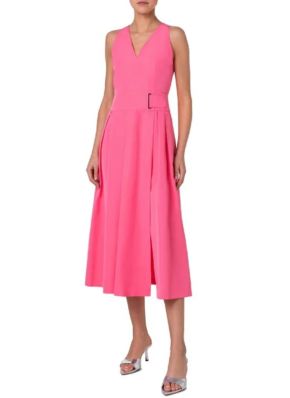 ladies-flared-dress-animal-allure-Sleeveless Flared Midi Dress In Pink