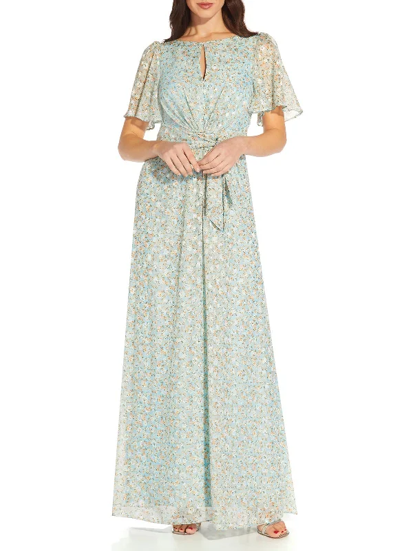 Women's maxi dress light glow -Womens Chiffon Floral Print Maxi Dress