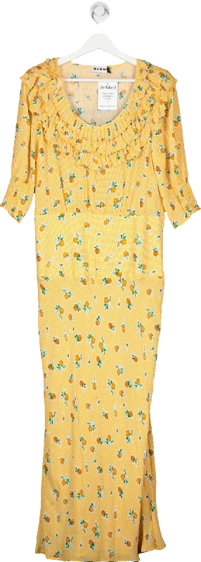 Women's maxi dress shop glow -Rixo Yellow Belle Floral Silk-blend Maxi Dress UK L