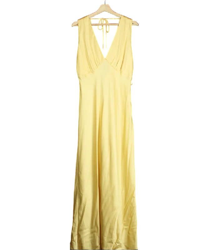 Women's maxi dress sun chic -Abercrombie & Fitch Yellow Plunge Cowl Back Maxi Dress UK L