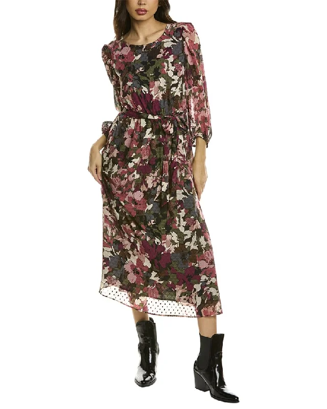 ladies-midi-dress-puff-sleeve-petal-Anne Klein Clip Dot Midi Dress