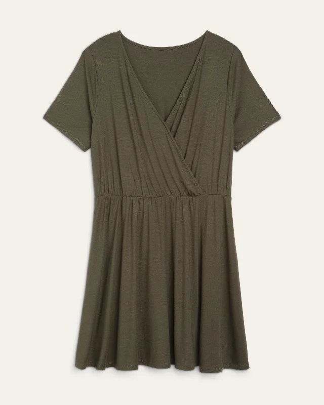 ladies-flared-dress-cowl-cool-Leann Fit-And-Flare Dress | Olive Green