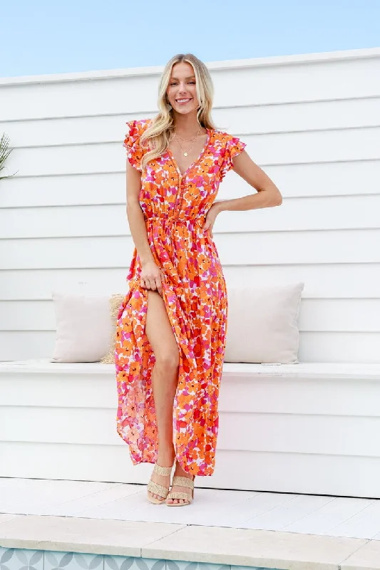 Women's maxi dress wild chic -Sunburst Maxi Dress - Flower