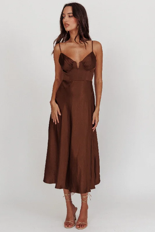 ladies-midi-dress-maternity-mirth-Lake Como A-Line Midi Dress Brown