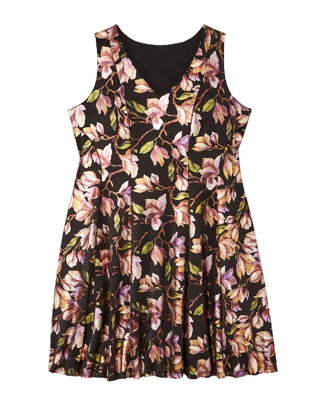 ladies-flared-dress-peach-petal-May Fit-N-Flare Dress | Black / Pink