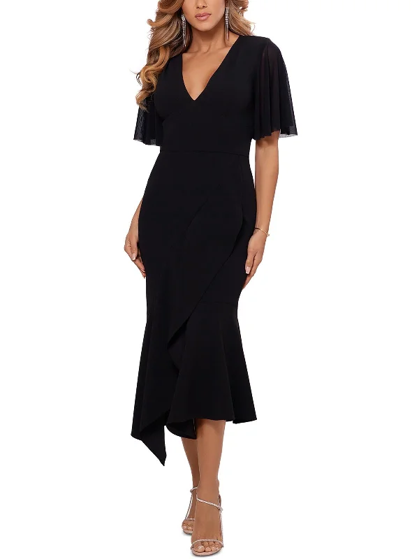 ladies-flared-dress-keyhole-kiss-Womens Asymmetric Midi Fit & Flare Dress