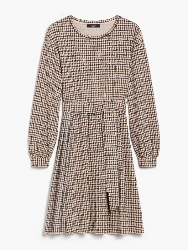 Vetta Fit And Flare Houndstooth Dress In Camel