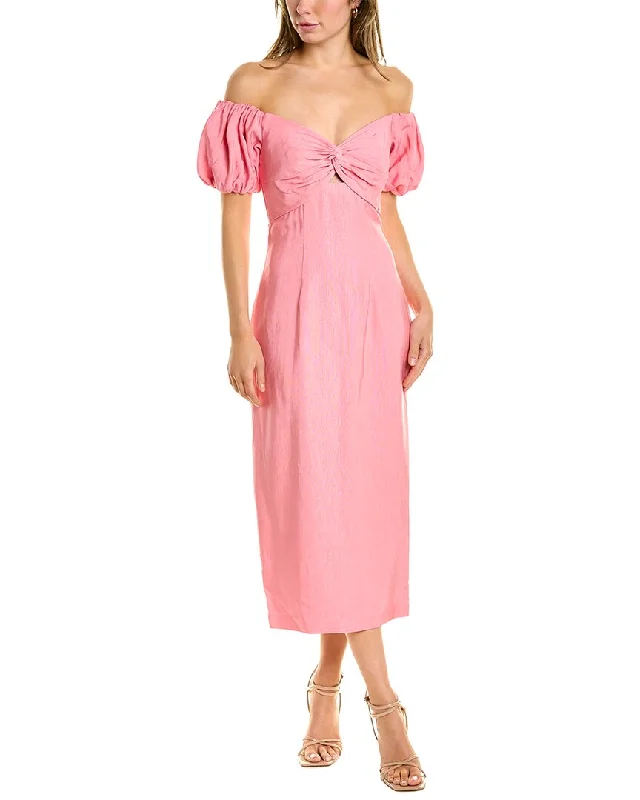 ladies-midi-dress-silk-sweep-ML Monique Lhuillier Off-Shoulder Midi Dress