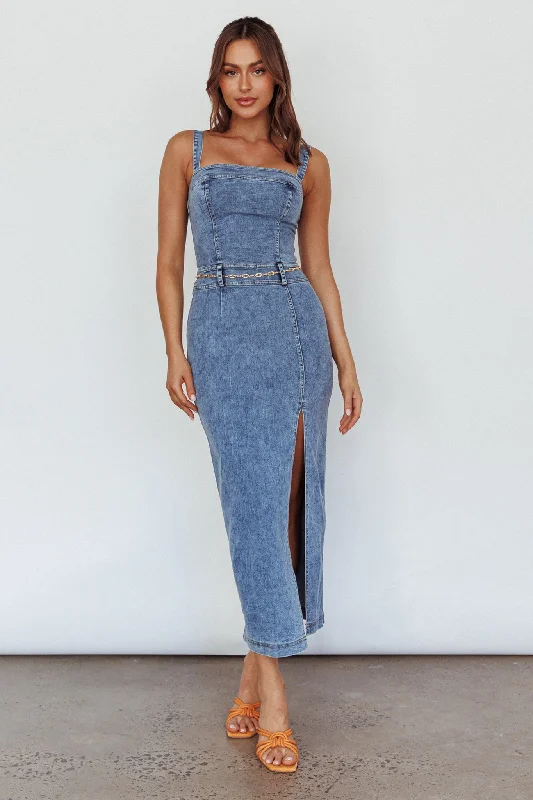 ladies-midi-dress-petite-prance-Onyx Thigh Split Midi Dress Denim