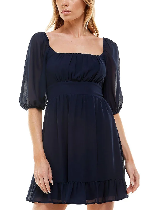 ladies-flared-dress-navy-nimbus-Juniors Emma Womens Chiffon Tie-Back Fit & Flare Dress