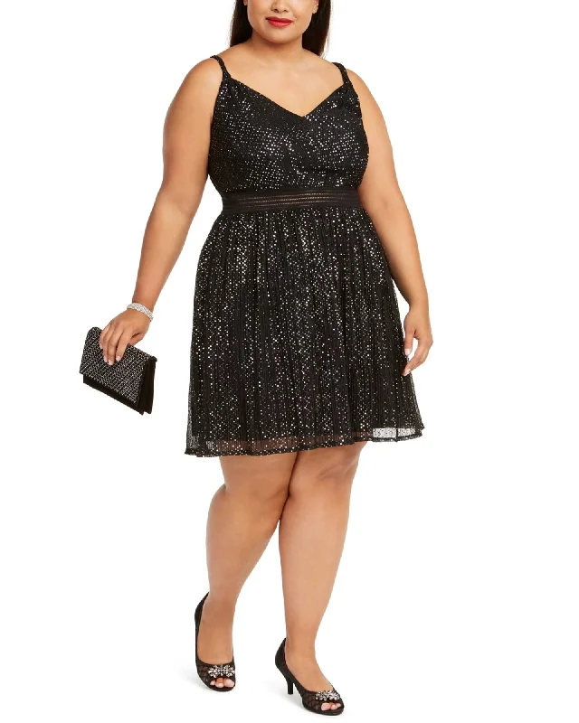 ladies-flared-dress-dance-dawn-City Studios Women's Trendy Plus Size Metallic Fit & Flare Dress Silver Size 20W | Silver