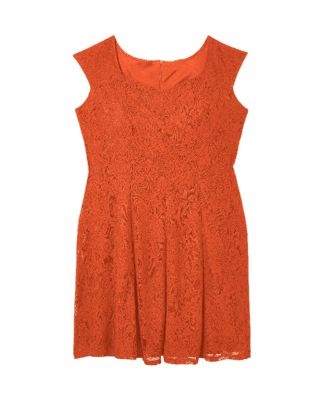 ladies-flared-dress-buttoned-bliss-Galilee Lace Fit & Flare Dress | Orange