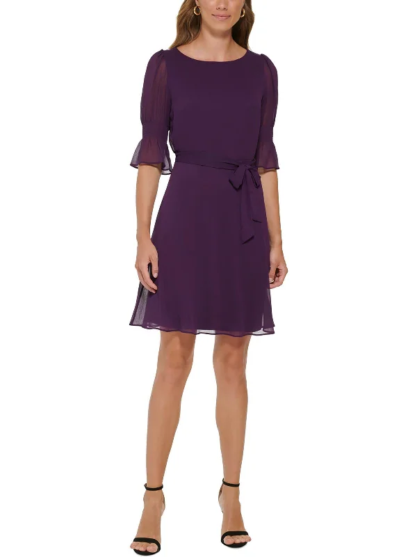 ladies-flared-dress-office-orchid-Womens Solid Polyester Fit & Flare Dress