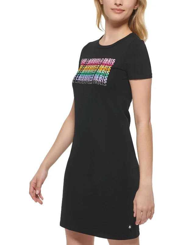 Women's shirt dress cinch pop -Womens Logo Knee-Length T-Shirt Dress