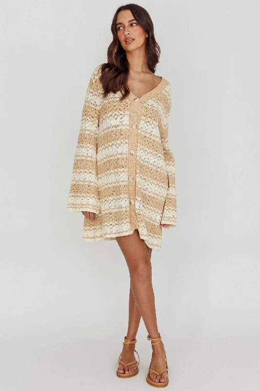 Women's shirt dress break glow -Maysah Button-Up Knit Shirt Dress Nude Ivory