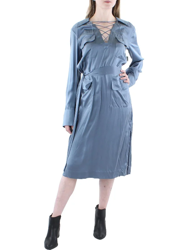 Women's shirt dress wet flair -Alexis Womens Silk Long Sleeves Shirtdress