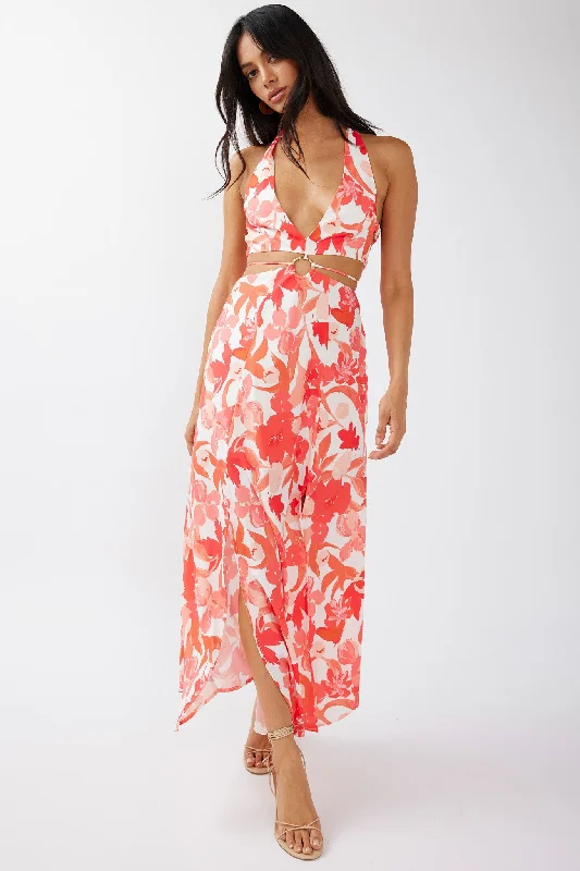 ladies-midi-dress-rose-ripple-Tuscan Summers Cut-Out Midi Dress Floral Red