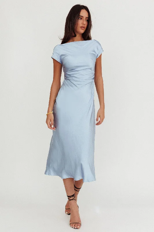 ladies-midi-dress-striped-sway-Loveland Cap Sleeve Cowl Back Midi Dress Baby Blue