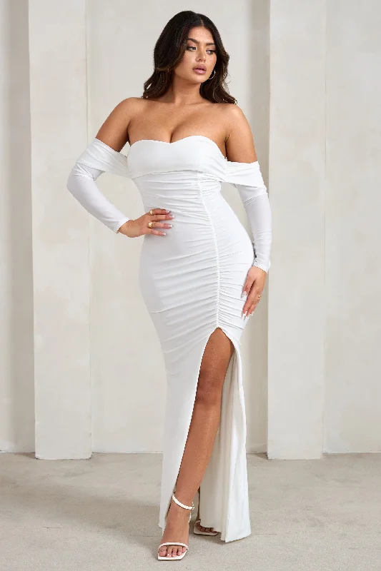 Women's maxi dress crisp pop -Midnight | White Draped Long Sleeve Maxi Dress