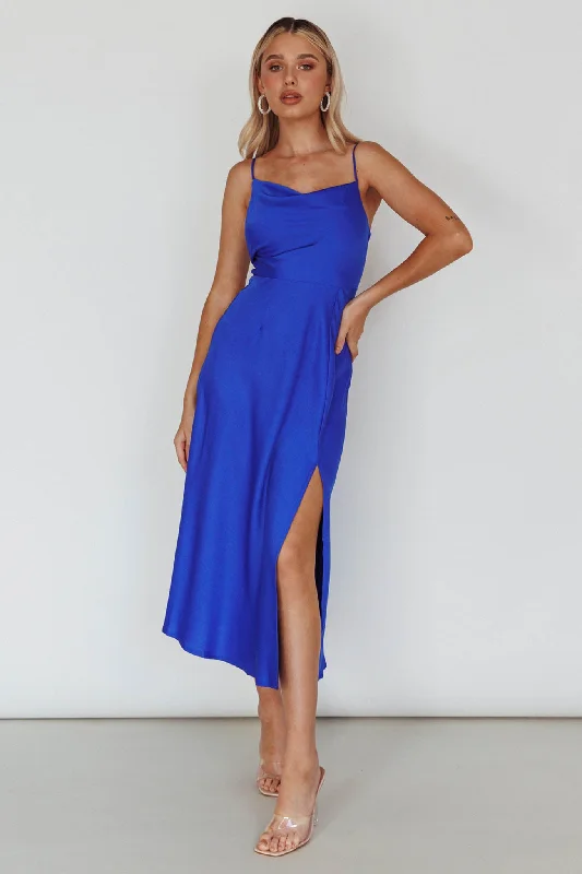 ladies-midi-dress-classic-chic-Suki Front Split Midi Dress Royal Blue