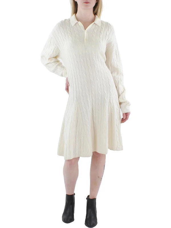 ladies-flared-dress-dance-dawn-Womens Wool Blend Cable Knit Fit & Flare Dress