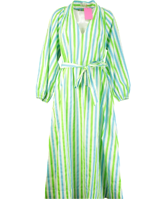 Women's maxi dress wide pop -Rhode Resort Green Striped Rio Maxi Dress UK S