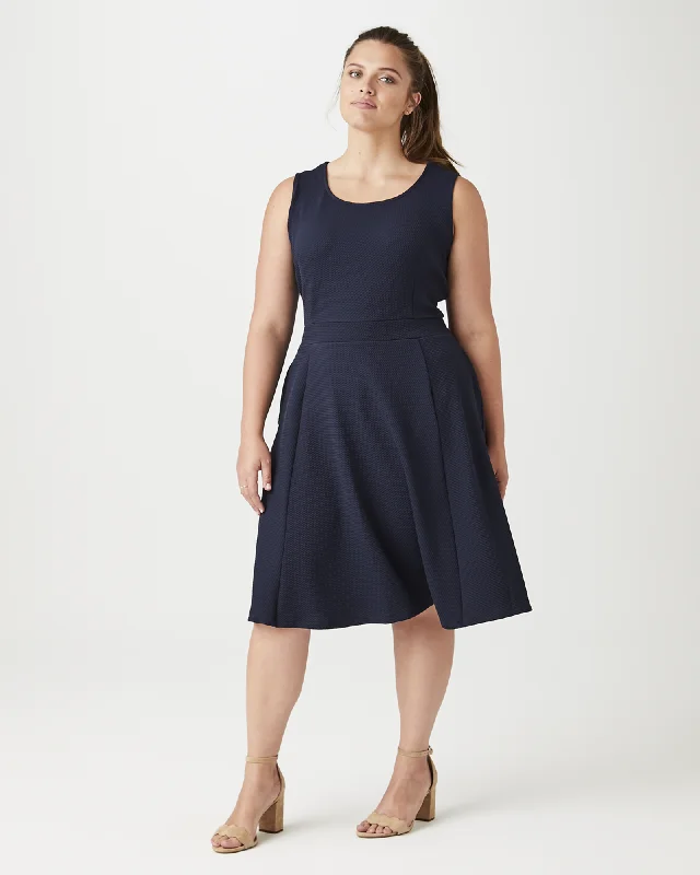 ladies-flared-dress-open-back-opal-Ortiga Fit and Flare Dress | Navy