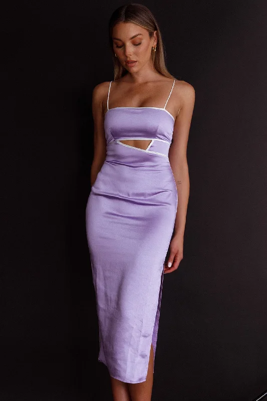 ladies-midi-dress-sweetheart-silk-Laia Cut-Out Bodice Midi Dress Lilac