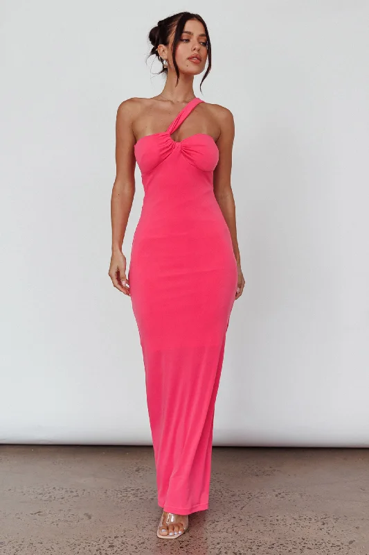 ladies-midi-dress-belted-bloom-Trinny One-Shoulder Ruched Back Midi Dress Hot Pink