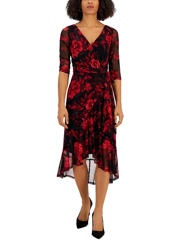 ladies-flared-dress-coffee-calm-Womens Mesh Floral Fit & Flare Dress