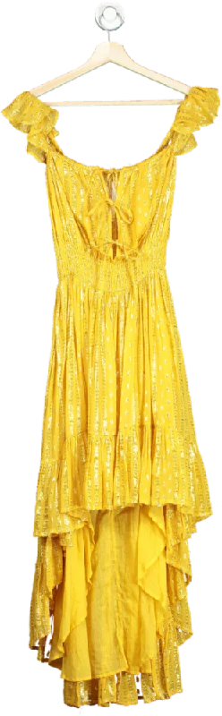 Women's maxi dress bud flair -Sundress Yellow Sequin Maxi Dress UK XS/S