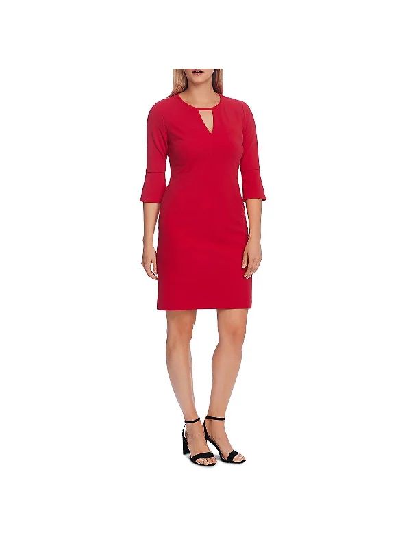 ladies-flared-dress-loose-luster-Womens Crepe Flare Sleeves Wear to Work Dress