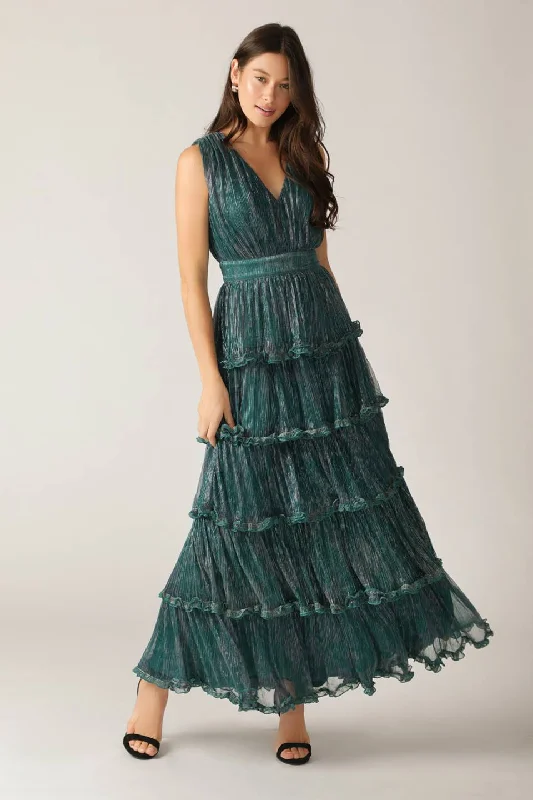 Women's maxi dress free glow -RADIANT SPIRIT WOVEN PLEATED MAXI DRESS