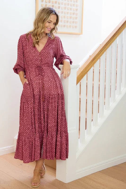 Women's maxi dress now pop -Makena Long Sleeve Maxi - Rose Cocoa