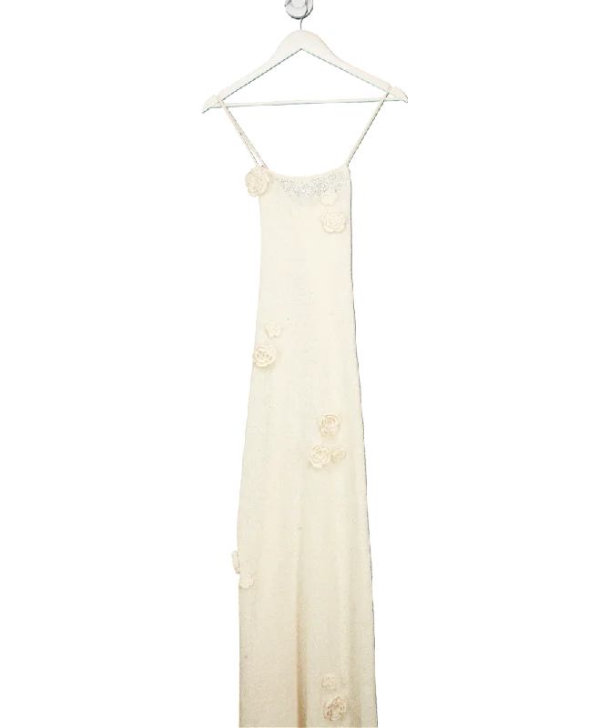 Women's maxi dress ever flair -4th & Reckless Cream Isla Floral Embellished Knitted Maxi Dress UK 8