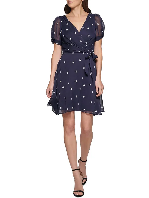 ladies-flared-dress-slate-silk-Petites Womens Embroidered Above Knee Fit & Flare Dress