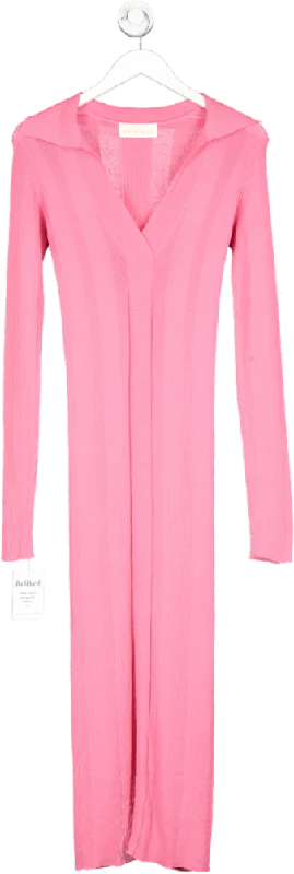 Women's maxi dress night pop -Remain Birger Christensen Pink Sheer Knit Collard Maxi Dress UK 8