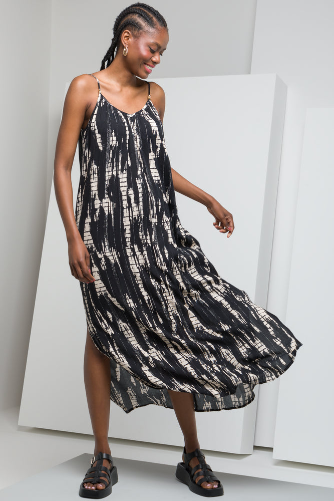 Women's maxi dress gap pop -Crinkle Border Print Maxi Dress Black